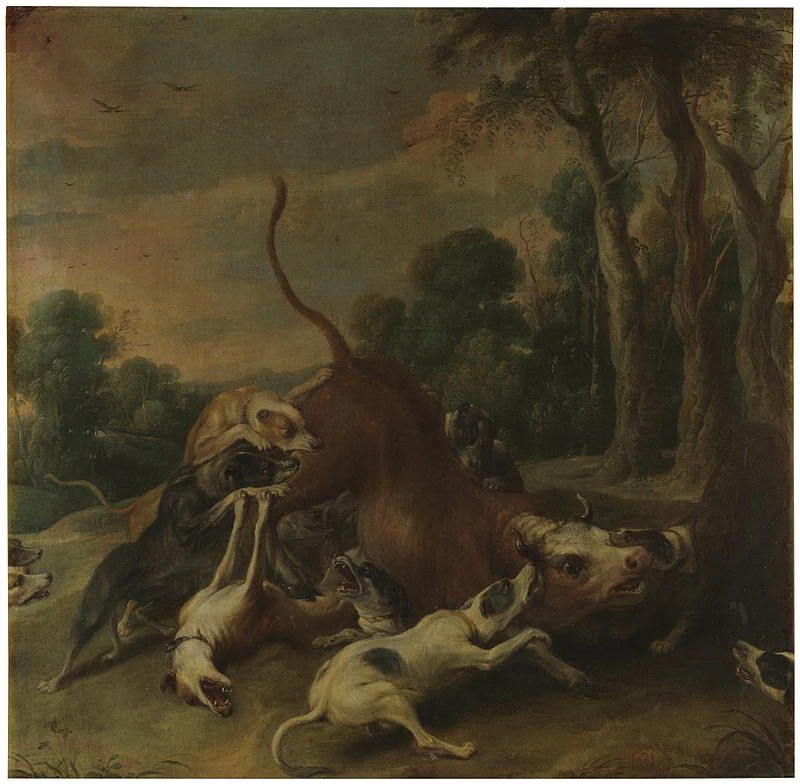 Un toro sopraffatto dai cani - Museo del Prado